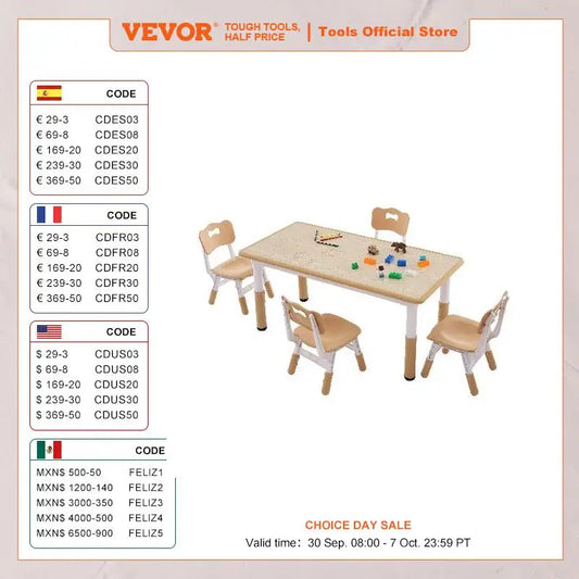 VEVOR Kids  Table and 4 Chairs Set