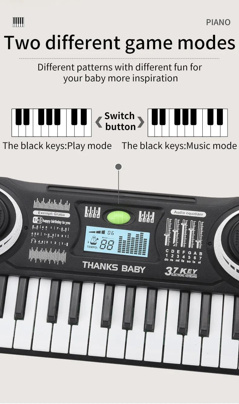 Portable 37 Keys Digital Keyboard LED Display Digital Electronic Piano Children Musical Instrument Kids Educational Toy